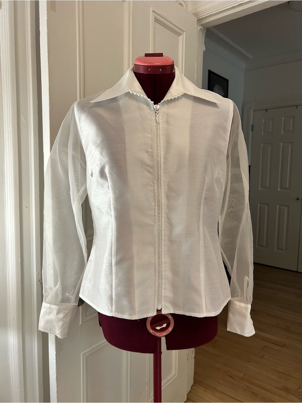 Sheer White Zip-Front Blouse